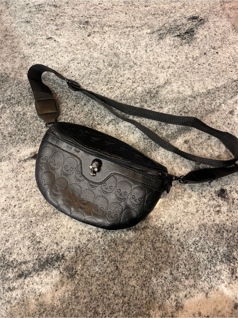 Black Skull-Embossed Crossbody Belt Bag - Unbranded